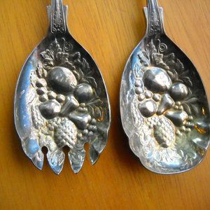 EPNS W.A. Berry/Salad Servers Silver Tone Spoon and Spork 8-1/2", Sheffield Eng.